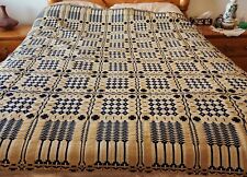 Antique 1800s Civil War coverlet Cream And Navy blanket 82x 74 Read picture