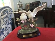 WELLINGTON COLLECTION 2 White Doves Porcelain Bisque Pink W/Wood Stand Figurine picture