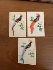 Trio Of Vintage Mexican Hand Painted Feather Bird Art Folk Art 5.5” X 3.5” picture