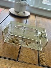 Vintage Tissue Box Hollywood Regency Cover Gold Metal Mesh w/ Roses MCM Retro picture