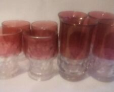 VTG Tiffin Kings Crown Cranberry Flash  Thumbprint Drinking Glass Set of 8 picture