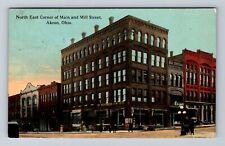 Akron OH-Ohio, North East Corner Of Main And Mill Street Vintage c1914 Postcard picture