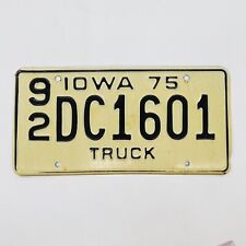 Iowa Vtg 1975 Truck License Plate Single Original Black On White 92 DC1601 picture