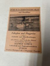 Zurich Luzern Interlaken 1919-21 TIMETABLE SCHEDULE Brochure flight cover Rare picture