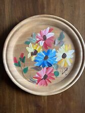 Vintage Honduras Hand Painted Flowers Wooden Plate ; Charming picture