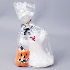 Vintage HALLOWEEN Candle Ghost With Orange Pumpkin Jack-O-Lantern 3.5