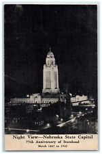 c1940 Night View Nebraska State Capitol Anniversary Statehood Lincoln Postcard picture