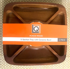 NEW MSRP$99 Acacia Wood 5-Section Serving Tray Ceramic Bowl The Bon-Ton Stores picture