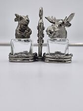 AST. Design Pewter Squirrel And Moose Salt & Pepper Glass Shakers With Stand picture