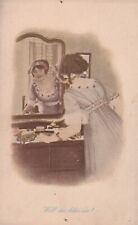 VTG Postcard Antique 1907-15, Will He Like Me? Romance, Woman in Mirror picture