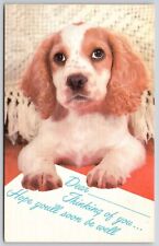Thinking Of You Puppy Dog Linen Postcard Psalm 28:7 UNP VTG Unused Vintage Litho picture