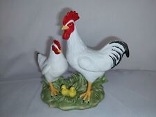 Farmhouse VTG Homco 1458 White Rooster Chicke/Hen 2 Chicks Figurine 5.5
