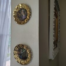 2 Vintage Brass Plate with Framed Glass Art Made in England picture