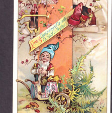 Antique 120 yrs old Garden Gnome Dwarf Elf Liebig Jar Comic Victorian Trade Card picture