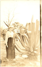 Lady in Hat Posed by Agave Plant Garden RPPC Real Photo Postcard 1910 picture