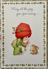 Unused Christmas Girl Rabbit Eat Carrot Vtg Greeting Card 1970s Muffin Hallmark picture
