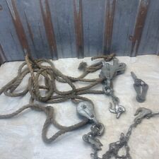 Vintage Block and Tackle Metal Pulley’s With Rope Fence Stretcher Farm Decor picture