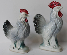 Vintage Rare Hen & Rooster Chicken Figurines with Rhinestones on eyes & comb picture