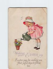 Postcard Little Girl Watering the Plant Art Print Wishing You Easter Joy picture