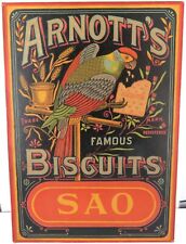 Rare c1915 Arnotts Sao Biscuits Multiplate Colour Woodcut on Board Shop Sign. picture
