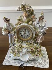 Antique Dresden Porcelain Ornate Figural Mantel Clock picture