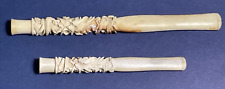 Set of 2 Two Antique Ivory Cigarette Holders Dragon Wrapped Black Eyes Smoking picture