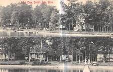 MANITOU BEACH Michigan postcard  Lenawee County Devil's Lake cabins lake 1909 picture