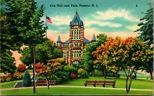 Passaic NJ New Jersey City Hall and Park UNP Linen Postcard Q15 picture