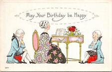 c1910s Happy Birthday Colonial Children Woman Playing Piano Postcard 840b picture
