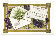 1910s Antique Postcard ~ Whirling Log Symbol ~ Congratulations, Violets picture