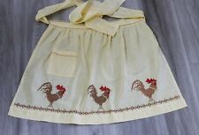 Vintage Half Apron Yellow & White Gingham Cross Stitch Chickens Roosters picture