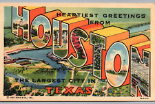 Houston Texas Postcard Heartiest Greetings from Large Letter Linen Largest TX picture