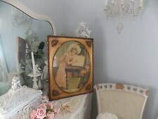 FAB  OLD SHABBY VTG. ANTIQUE  GOLDEN GESSO FRAME W/  VICTORIAN  GIRL PICTURE picture