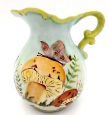 Ceramic Hand Painted Pitcher Mushrooms Signed D Maurer Butterfly Lady Bug picture