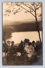RPPC Aerial View Union Church & Lake North Sutton New Hampshire NH Postcard picture