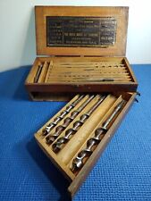 Vintage Irwin Auger Bit Set With Wood Box Case Lot Of 11 Drill Bits Old Tools. picture
