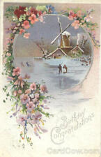Windmill 1911 Birthday Congratulations Postcard 1c stamp Vintage Post Card picture