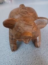 Hand Carved Wood Pig with Ridgeback To Hold Business Card And Pen picture