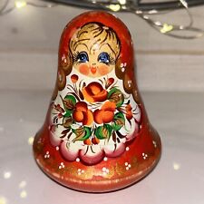 Vtg Russian Matryoshka Hand Painted Chime Wobble Bell Doll Roly Poly picture