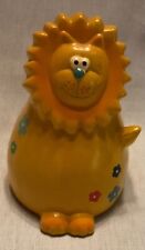 Vintage 70s Lion Ceramic Coin Bank Figure Yellow with Flowers Great Condition  picture