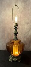 MCM EK 1973 Amber Glass Globe 3 Way Vintage Table Lamp Retro Excellent & Working picture