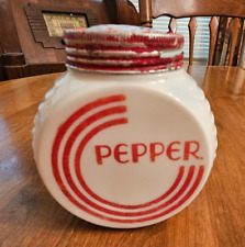 Fire King 1950's Vintage Milk Glass ART DECO Pepper Shaker RED Lettering picture