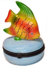 Yellow and Orange Tropical Fish Porcelain Hinged Trinket Box picture