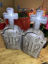 Halloween Tombstone Inflatable RIP LED Light Up 4ft Decoration. Lot Of 2. Used. picture