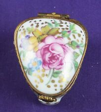 Vintage Limoges France Rehausse Main Hinged Footed Rose Design Tiny Trinket Box picture