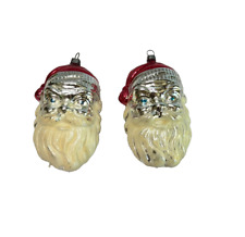 2 Antique Mercuriy Glass Santa Claus Head Christmas Ornaments West Germany 5