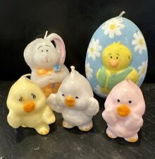Vintage Easter Candles  Set Of 5 Bunny Chicks Spring Pastels Never Burned 3-5” picture