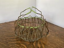 Vintage Farmhouse Collapsible Wire Egg Basket with Green Trim Kitchen Decor picture