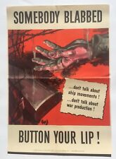 1942 Vintage WWII Poster -- Somebody Blabbed Button Your Lip picture
