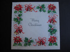 1947 vintage greeting card Hallmark CHRISTMAS Poinsettias, Bells, Holly picture
